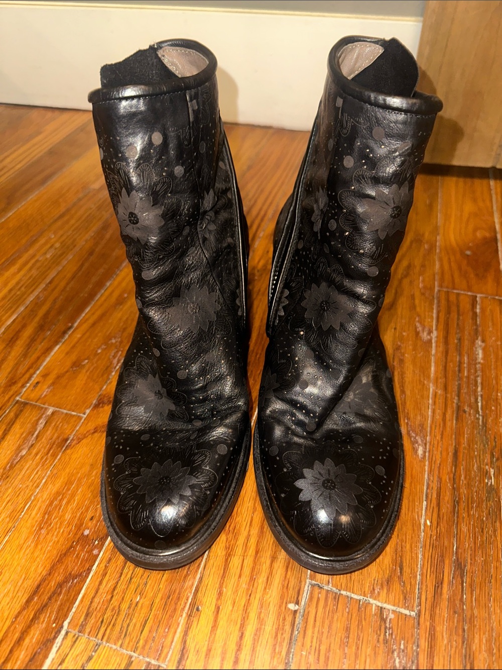 A.S.98 Black Floral-Embossed Leather Ankle Boots - Women
